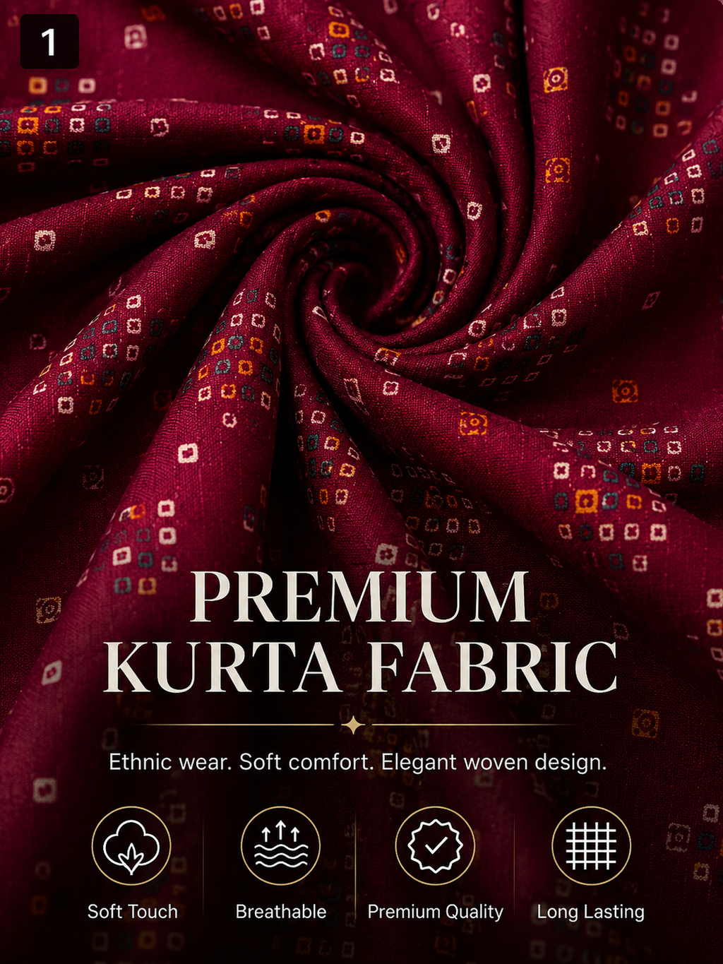 Maroon Printed Unstitched Kurta Fabric