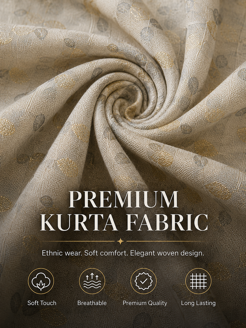 Ivory Printed Unstitched Kurta Fabric