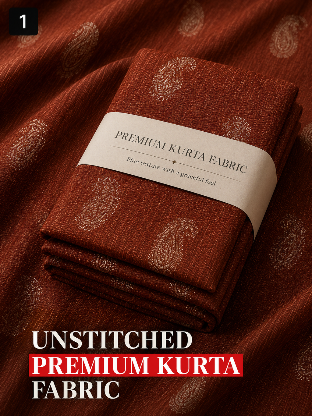 Rust Brown Paisley Unstitched Kurta Fabric