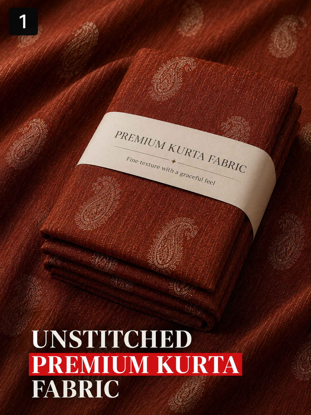 Rust Brown Paisley Unstitched Kurta Fabric