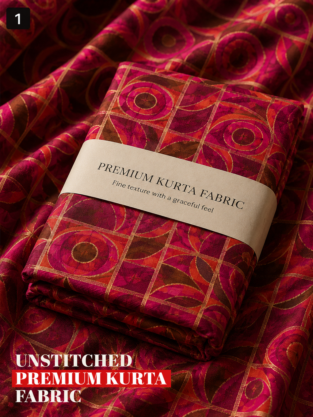 Magenta Geometric Unstitched Kurta Fabric