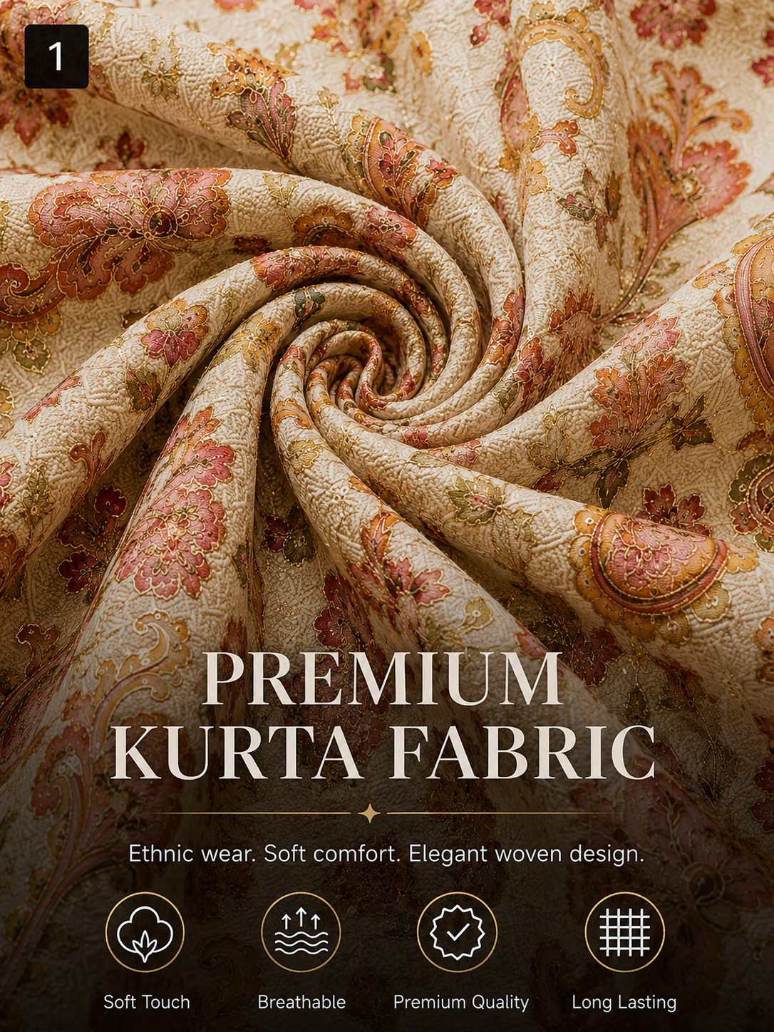 Ivory Paisley Unstitched Kurta Fabric