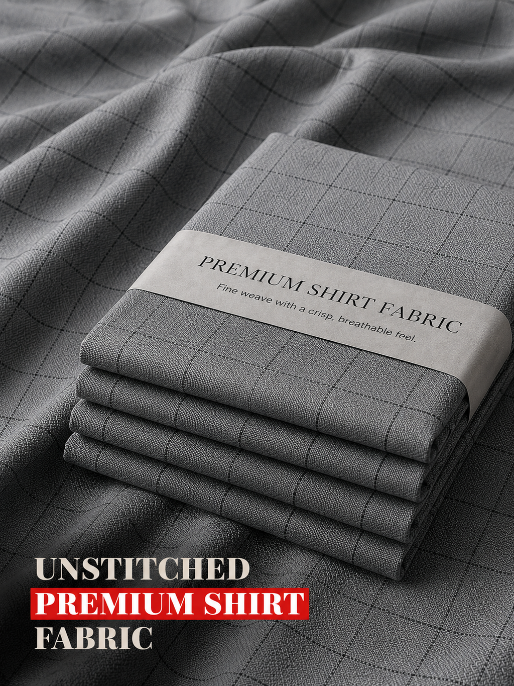Charcoal Grey Windowpane Shirt Fabric
