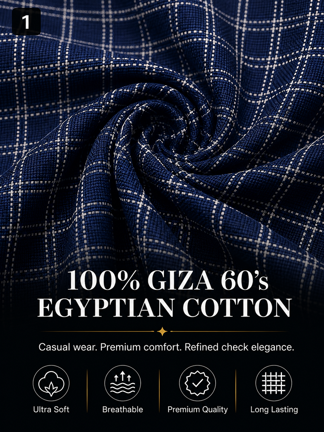 Navy Blue Check  Shirt Fabric