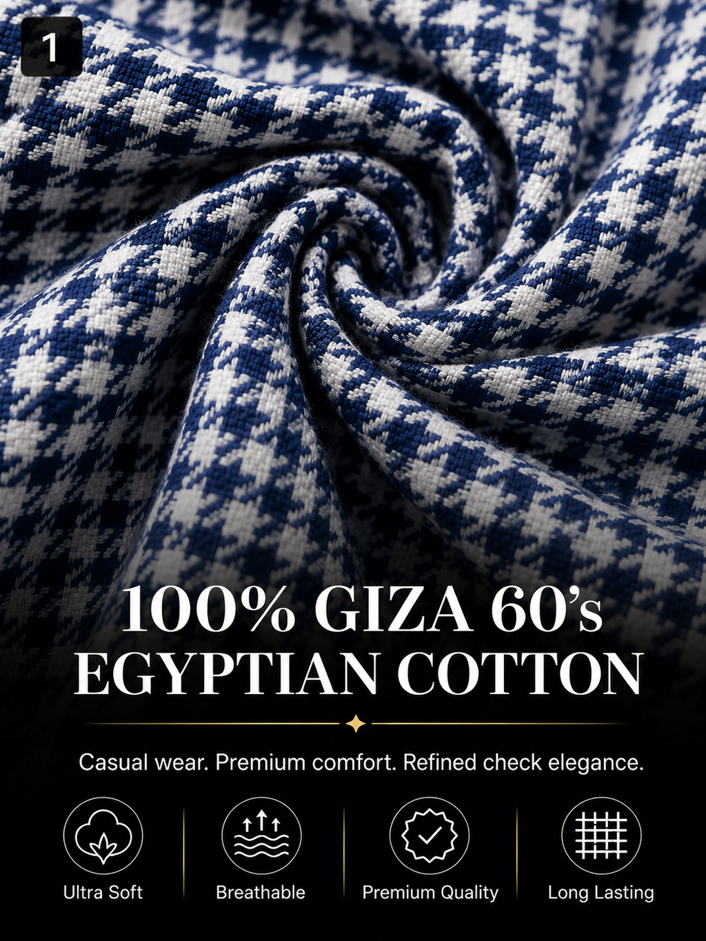 Navy & White Houndstooth Premium Shirt Fabric