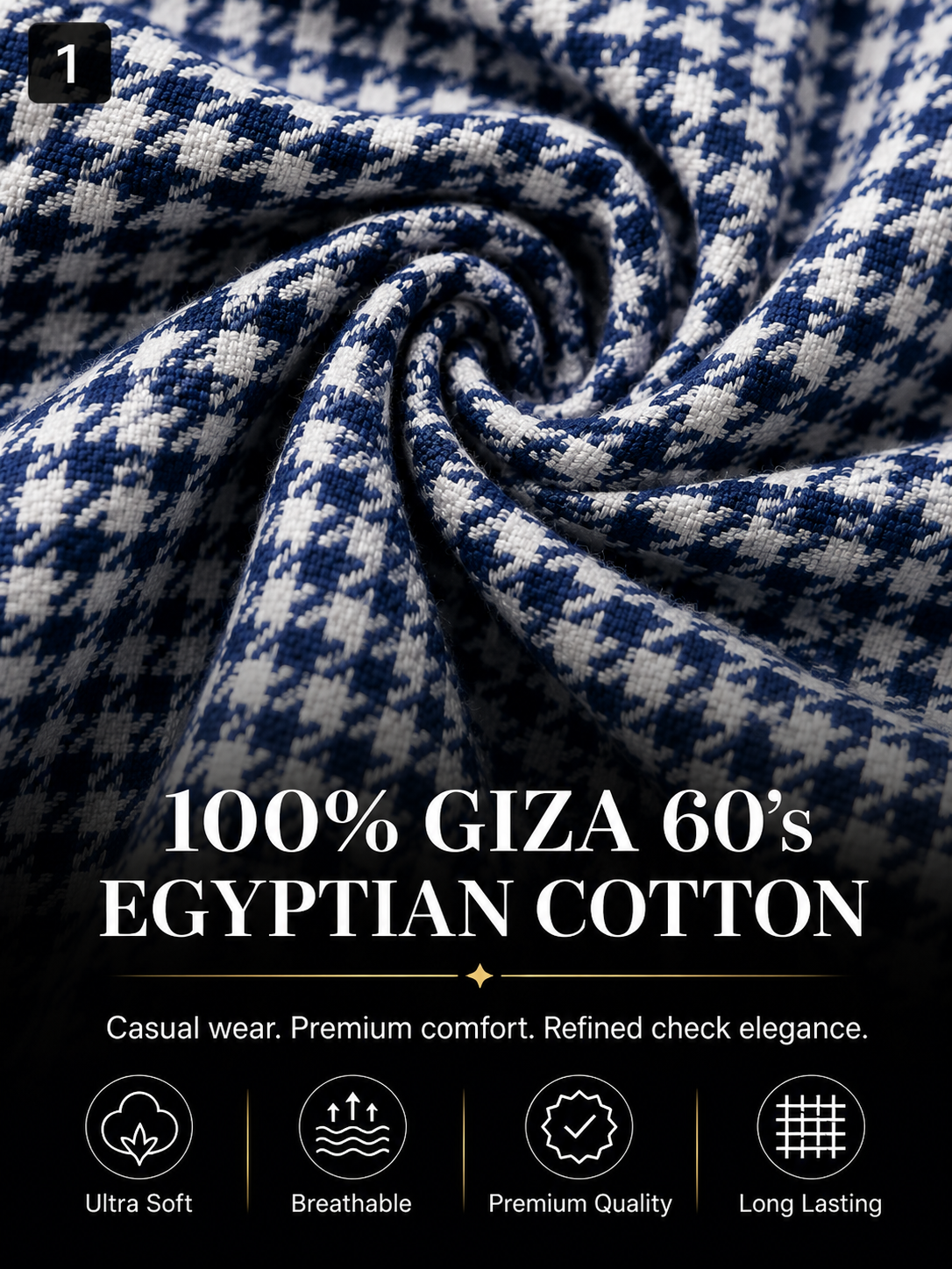 Navy & White Houndstooth Premium Shirt Fabric