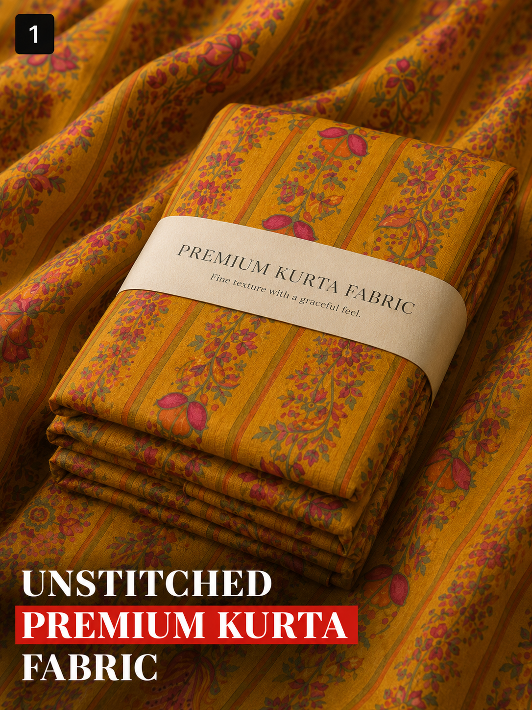 Floral  Yellow Unstitched Kurta Fabric –