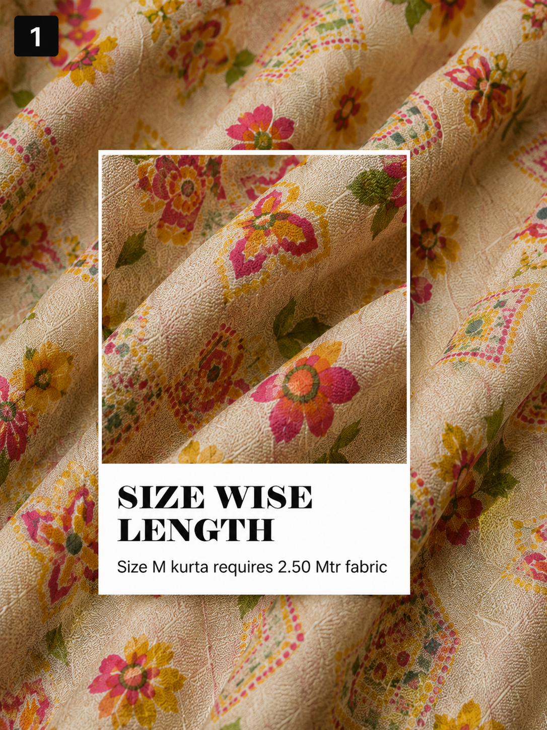 Cream Floral Unstitched Kurta Fabric