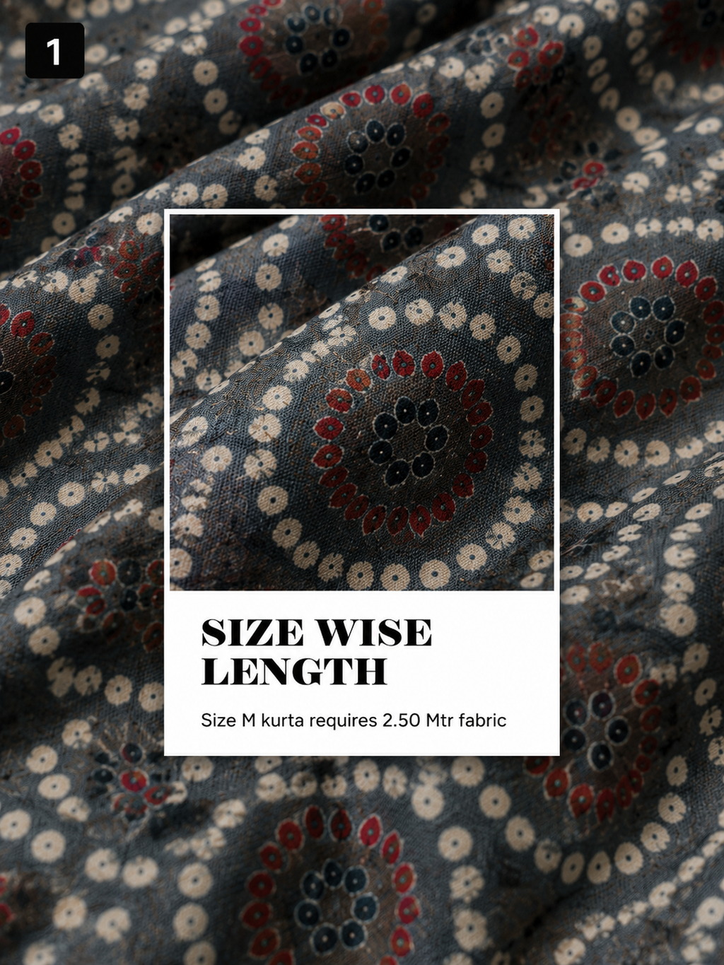 Grey Blue Printed Unstitched Kurta Fabric
