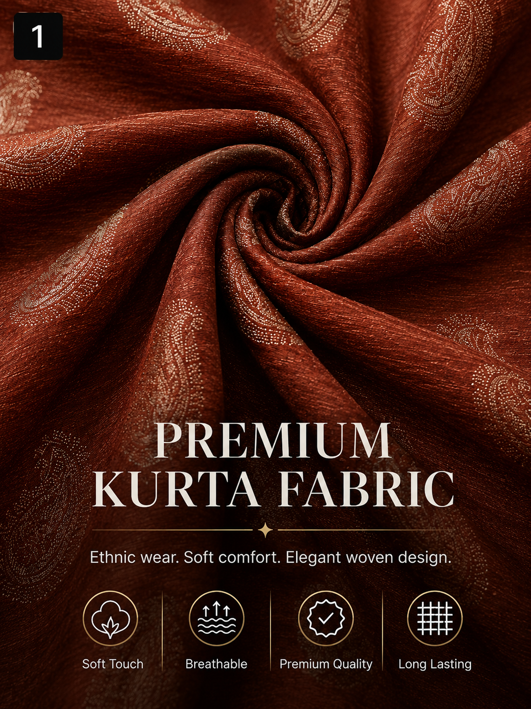 Rust Brown Paisley Unstitched Kurta Fabric