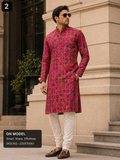 Magenta Geometric Unstitched Kurta Fabric