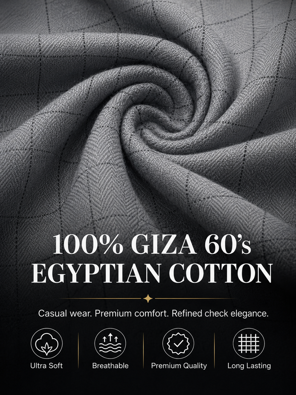 Charcoal Grey Windowpane Shirt Fabric