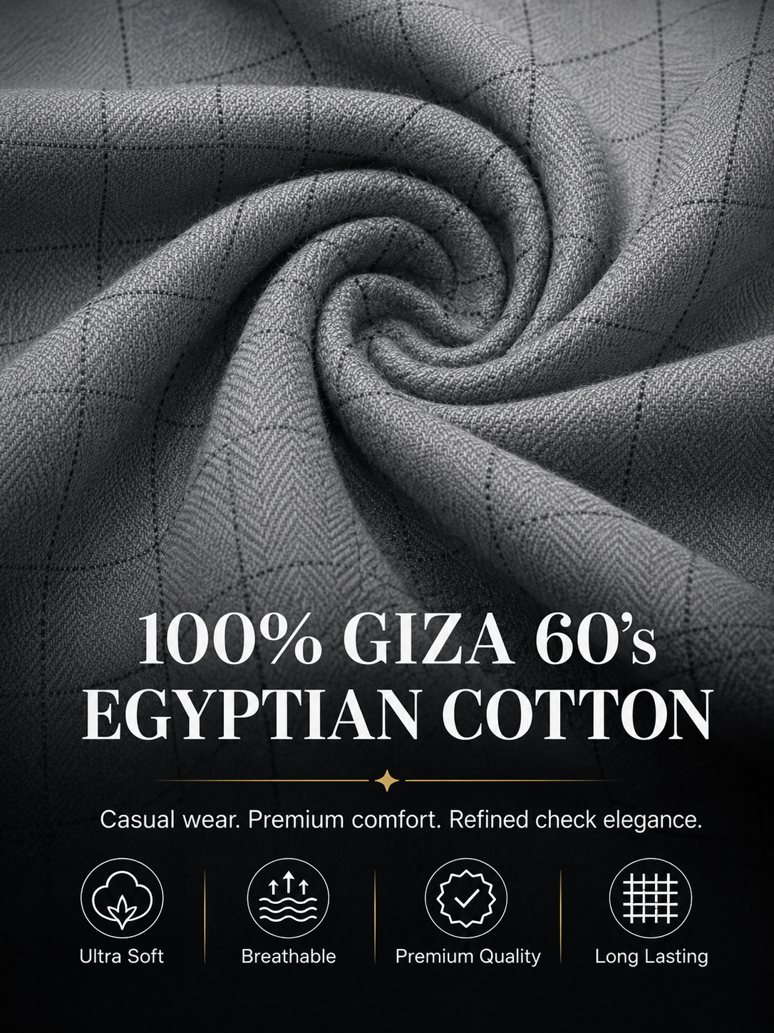 Charcoal Grey Windowpane Shirt Fabric