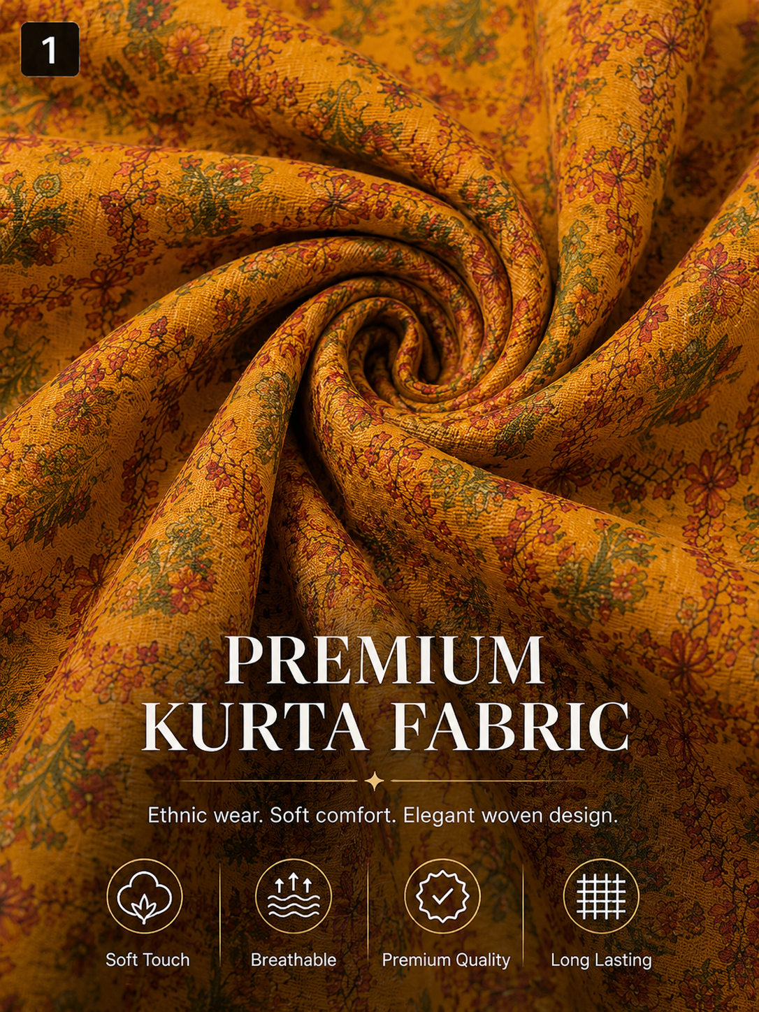 Yellow Printed Unstitched Kurta Fabric
