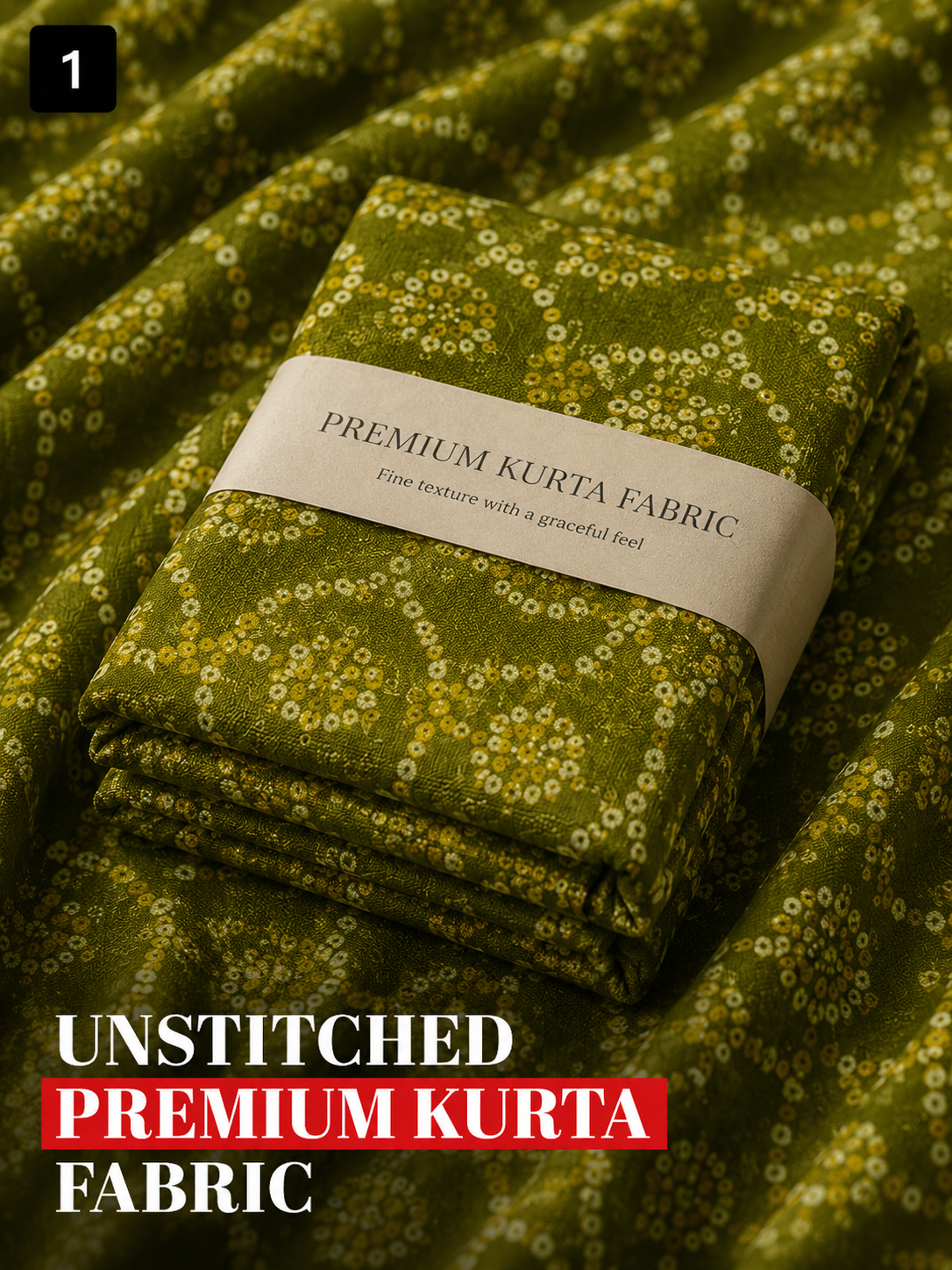 Olive Green Printed Unstitched Kurta Fabric