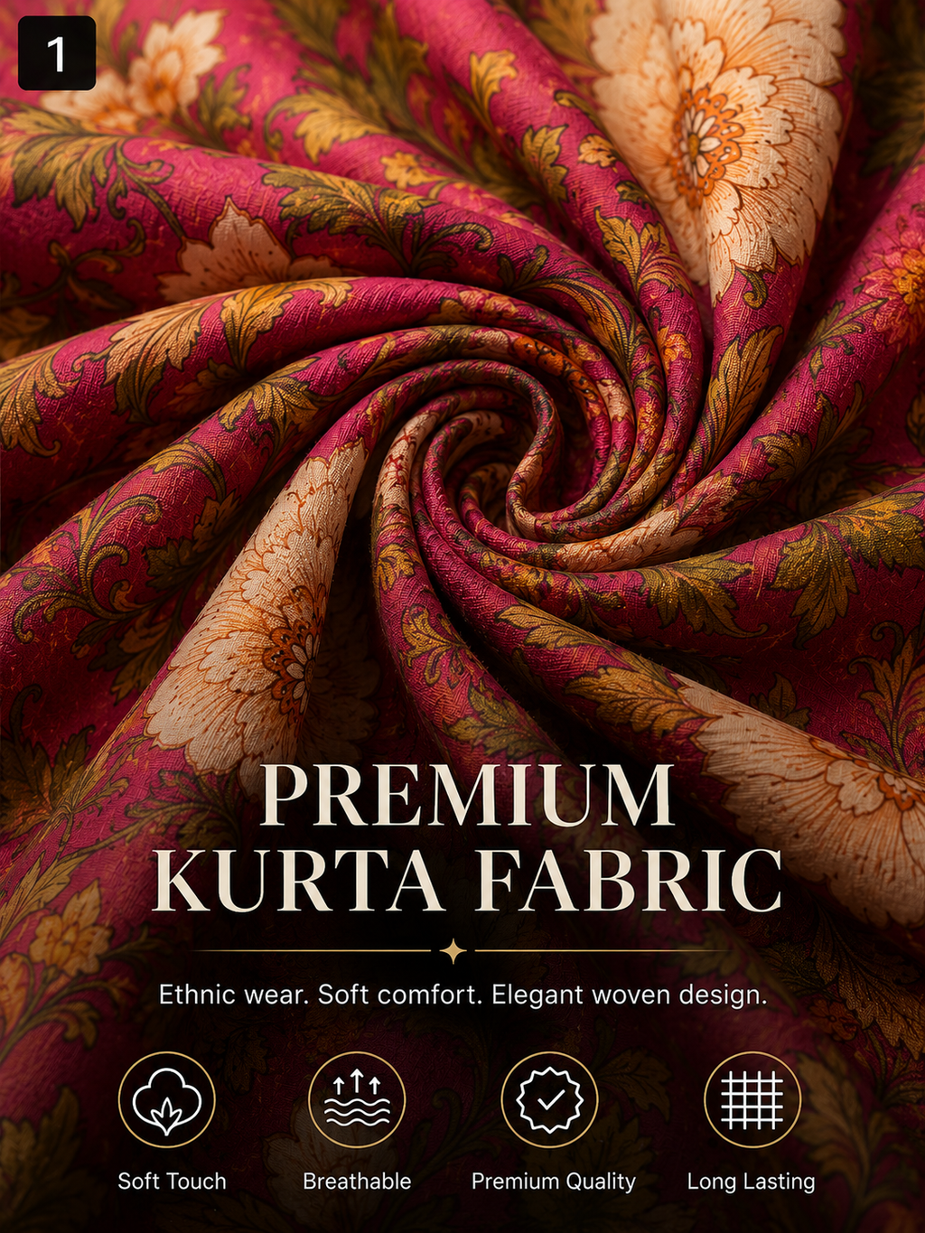 Pink Floral Kurta Fabric