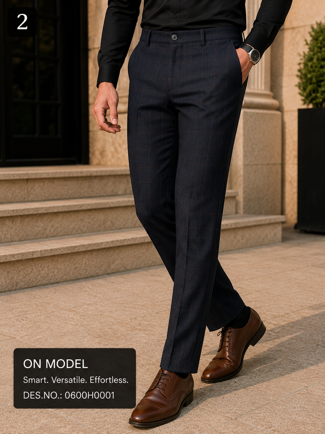 Navy Brown Windowpane Pant Fabric
