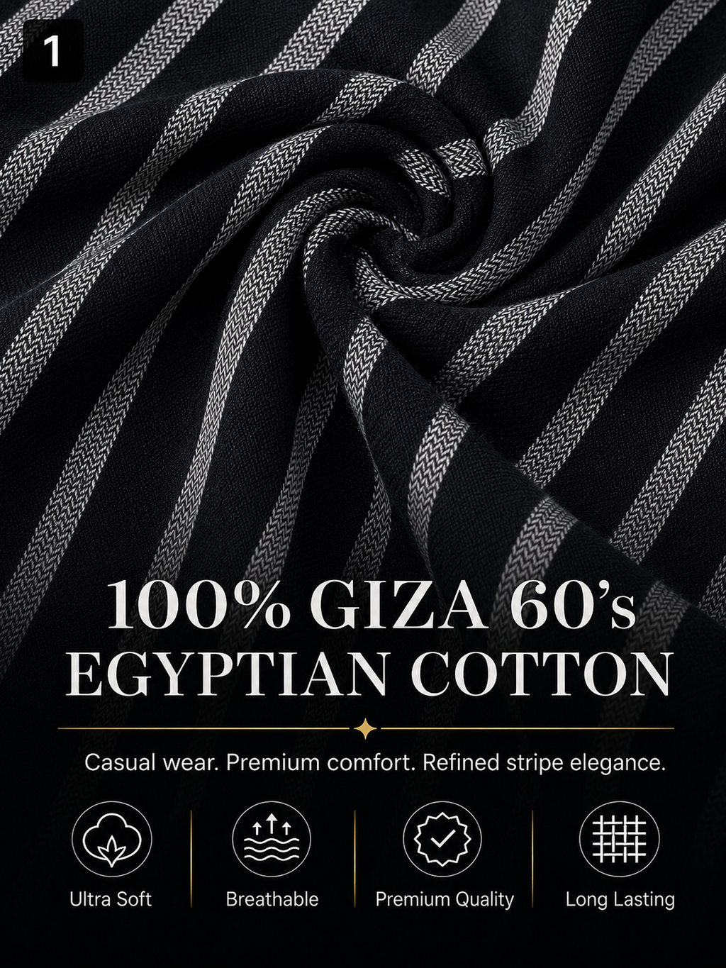 Black & Silver Vertical Stripe  Shirt Fabric
