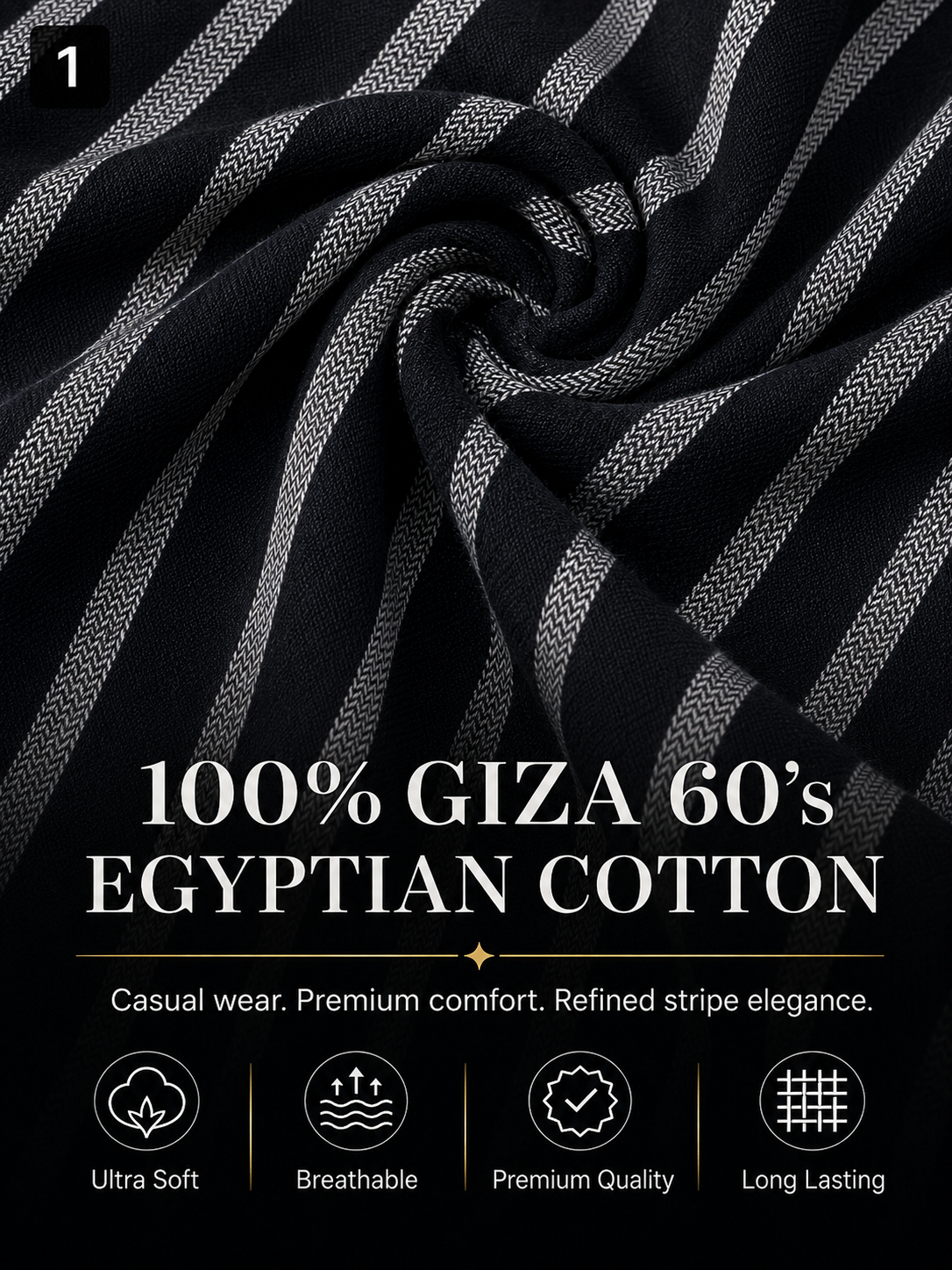 Black & Silver Vertical Stripe  Shirt Fabric