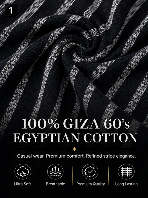 Black & Silver Vertical Stripe  Shirt Fabric