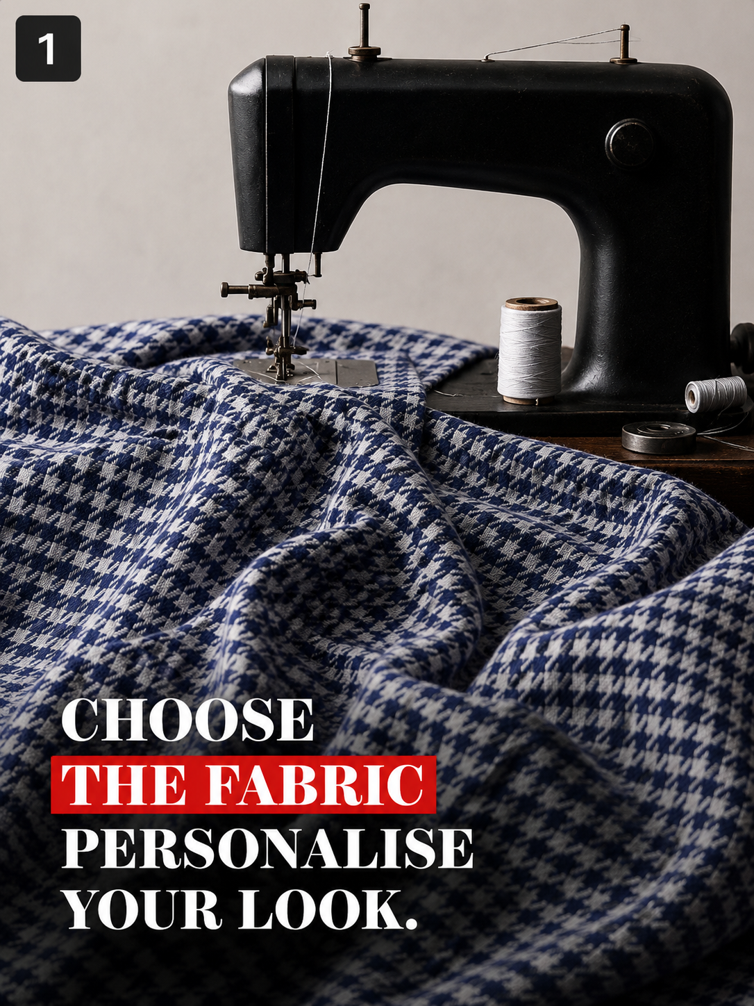 Navy & White Houndstooth Premium Shirt Fabric