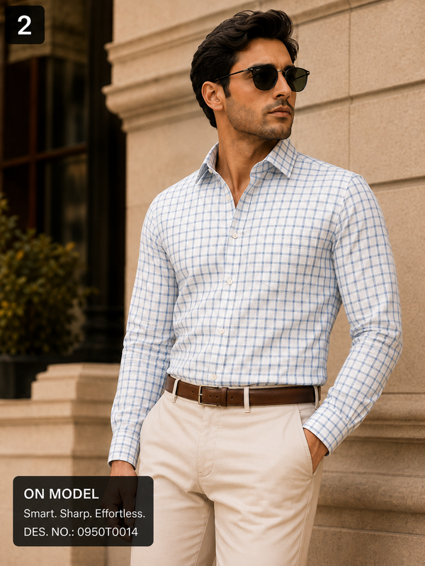Light Blue & White Check Shirt Fabric