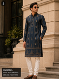 Navy blue Unstitched Kurta Fabric