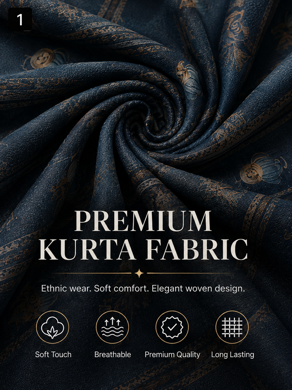 Navy blue Unstitched Kurta Fabric