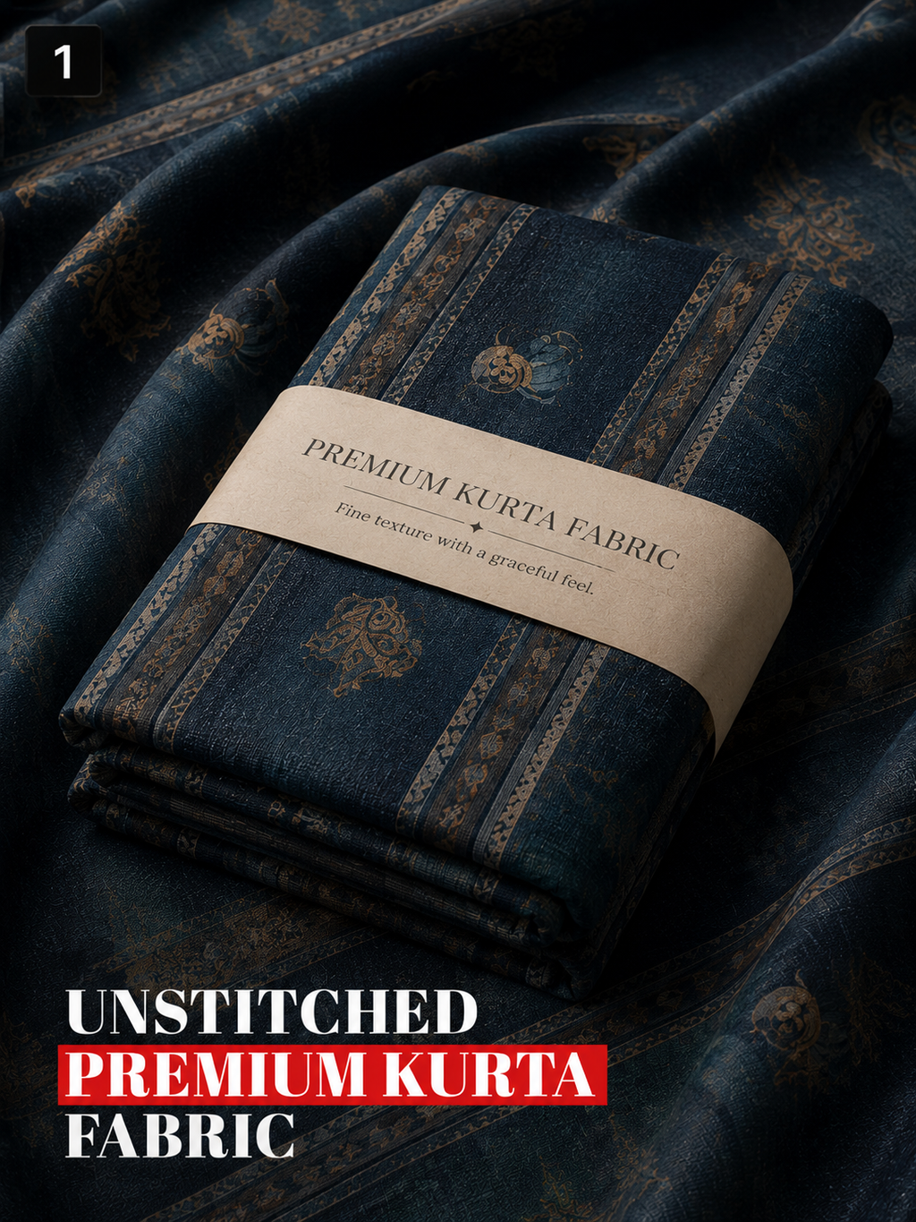 Navy blue Unstitched Kurta Fabric