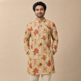 Cream Floral Unstitched Kurta Fabric