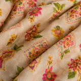 Cream Floral Unstitched Kurta Fabric