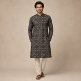 Grey Blue Printed Unstitched Kurta Fabric