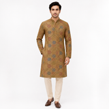 Beige Gold Embroidered Kurta Fabric