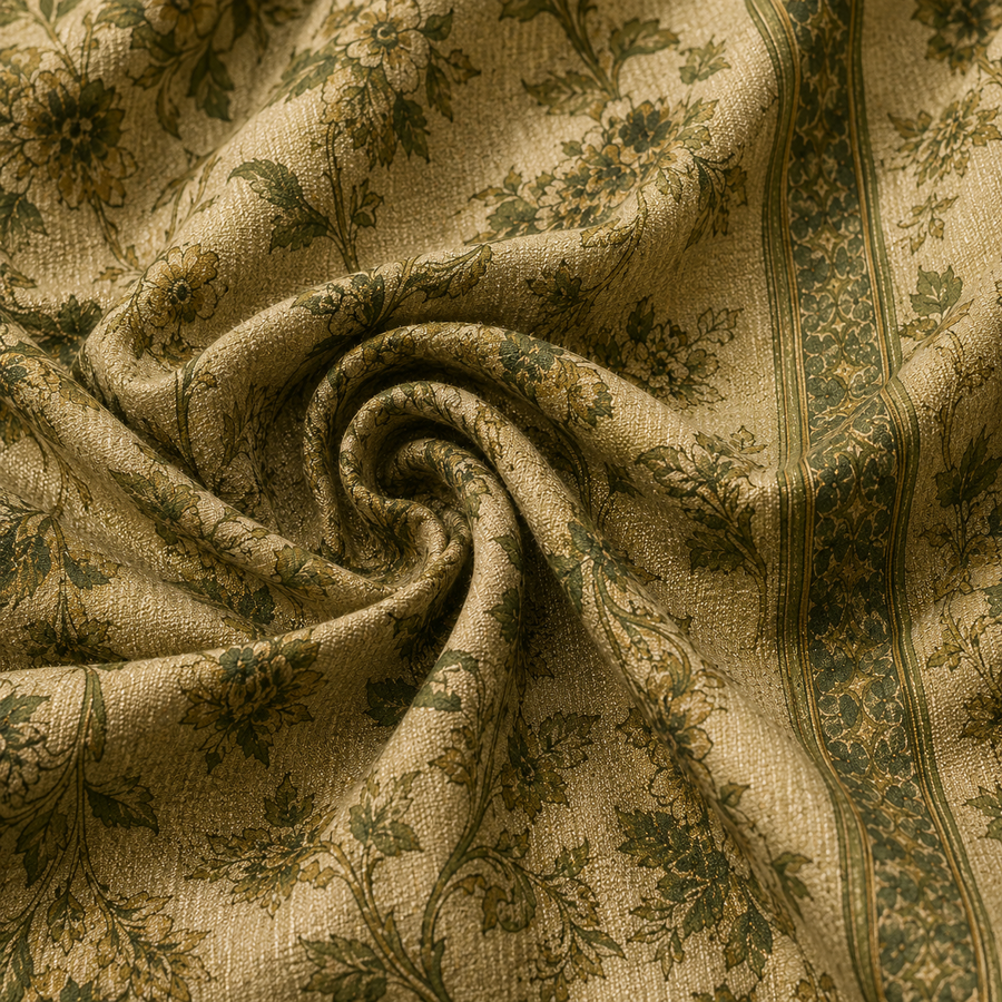 Beige Green Floral Unstitched Kurta Fabric