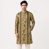 Beige Green Floral Unstitched Kurta Fabric