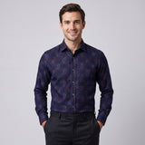 Navy Blue & Maroon Paisley Jacquard Checks Giza 60's Egyptian Cotton Shirt Fabric